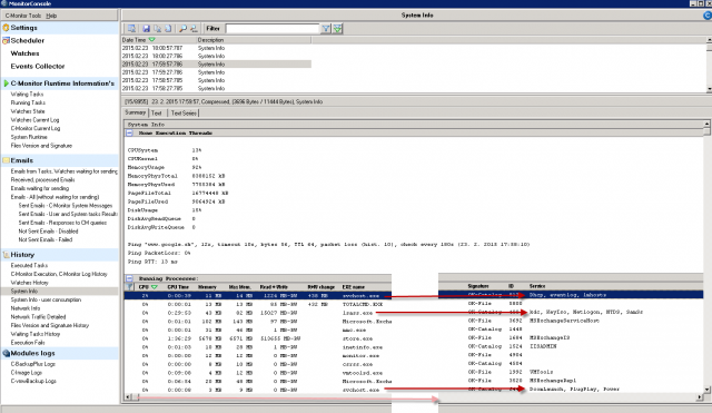 View of system services operated by processes svchost and lsass