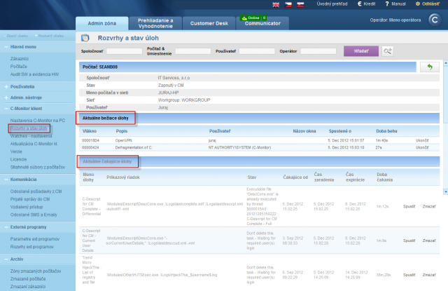 View of waiting and running tasks on CM portal