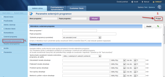 Parameters for definition of an external program