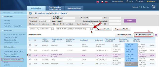 Distribution of the update package of C-Monitor Windows client to selected devices